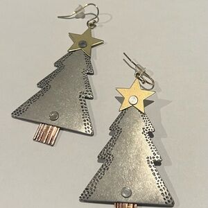 Silver and Gold Christmas Tree Earrings